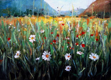 Painting titled "Field of Flowers -…" by Gheorghe Iergucz, Original Artwork, Oil