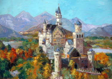 Painting titled "Castelul - Neuschwa…" by Gheorghe Iergucz, Original Artwork, Oil