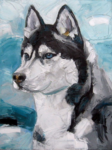 Painting titled "Husky - Photo, Colo…" by Gheorghe Iergucz, Original Artwork, Oil