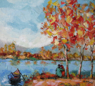 Painting titled "The Edge of Lake -…" by Gheorghe Iergucz, Original Artwork, Oil