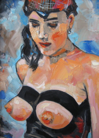 Painting titled "Nud 6 - Photo, Colo…" by Gheorghe Iergucz, Original Artwork, Oil