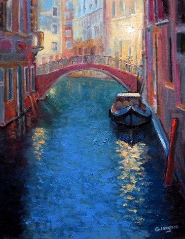 Schilderij getiteld "Venice In the Eveni…" door Gheorghe Iergucz, Origineel Kunstwerk, Olie