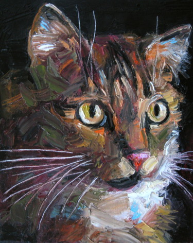 Painting titled "Cat - Photo, Color,…" by Gheorghe Iergucz, Original Artwork, Oil