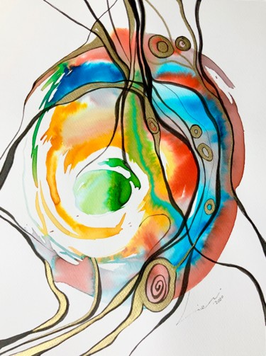 Painting titled "Ink Abstract Painti…" by Artfarm, Original Artwork, Watercolor