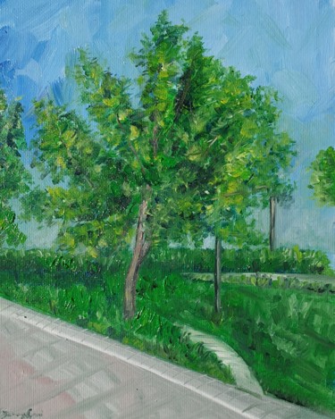 Painting titled "Free tree, Dubai wa…" by Fatima Yg, Original Artwork, Oil