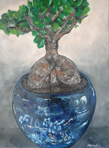 Painting titled "His bonsai tree" by Fatima Yg, Original Artwork, Oil