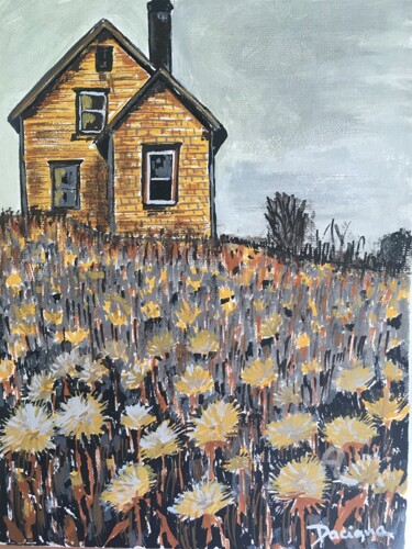 Painting titled "Yellow house..." by Daciana, Original Artwork, Acrylic