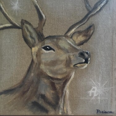 Painting titled "Cerf" by Daciana, Original Artwork, Oil