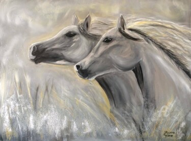 Painting titled "Horses running" by Daciana, Original Artwork, Oil