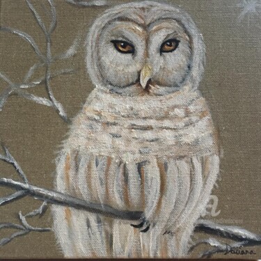 Painting titled "Hibou-blanche" by Daciana, Original Artwork, Oil