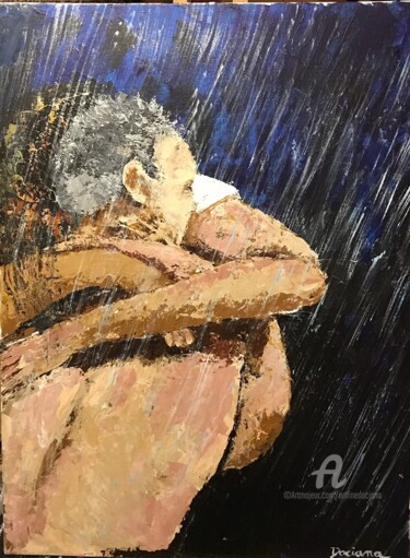 Painting titled "It-feels-like-rain" by Daciana, Original Artwork, Acrylic Mounted on Cardboard