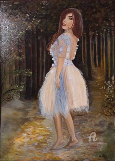 Painting titled "Autumn steps" by Daciana, Original Artwork, Oil Mounted on Wood Stretcher frame