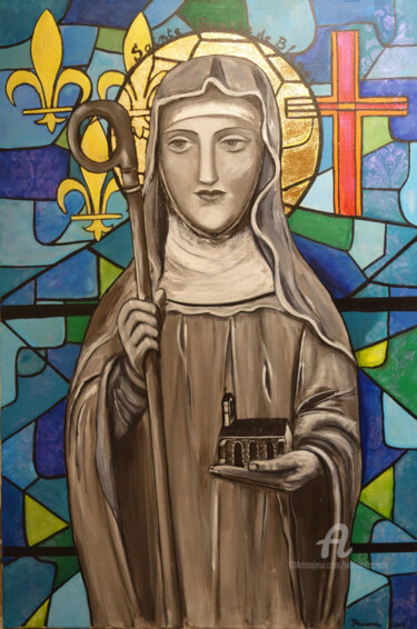 Painting titled "Sainte Berthe de Bl…" by Daciana, Original Artwork, Acrylic Mounted on Wood Stretcher frame