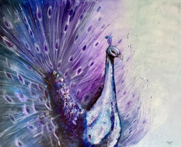 Malerei mit dem Titel "Royal peacock" von Daciana, Original-Kunstwerk, Collagen
