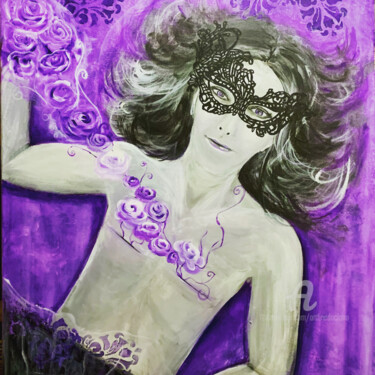 Painting titled "On the bed of purpl…" by Daciana, Original Artwork, Acrylic