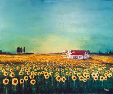 Картина под названием "My sunflower field" - Daciana, Подлинное произведение искусства, Акрил