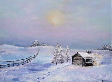 Painting titled "Winter Silence" by Daciana, Original Artwork, Acrylic Mounted on Wood Stretcher frame