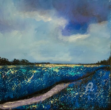 Schilderij getiteld "Blue field" door Daciana, Origineel Kunstwerk, Acryl