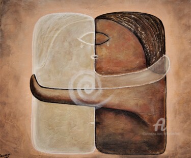 Painting titled "For a kiss needs two" by Daciana, Original Artwork, Acrylic Mounted on Wood Stretcher frame