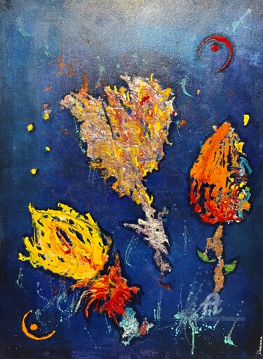 Картина под названием "Yellow tulips" - Daciana, Подлинное произведение искусства, Акрил Установлен на Деревянная рама для н…