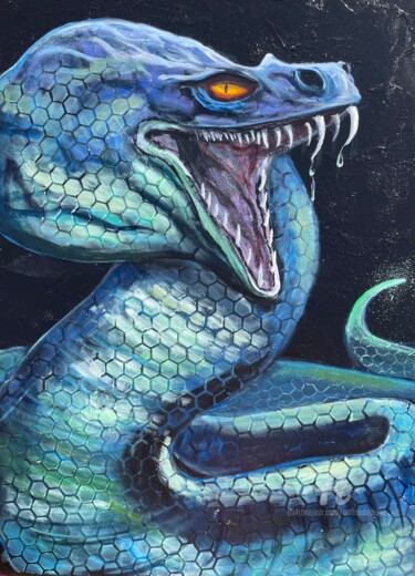 Painting titled "Basilisk" by Daciana, Original Artwork, Acrylic Mounted on Wood Stretcher frame