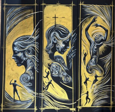 Painting titled "Triptych - Enchante…" by Daciana, Original Artwork, Acrylic Mounted on Wood Stretcher frame