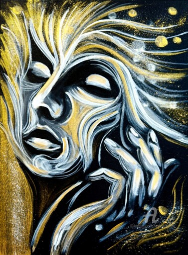 Schilderij getiteld "Cosmic reverie" door Daciana, Origineel Kunstwerk, Acryl Gemonteerd op Frame voor houten brancard