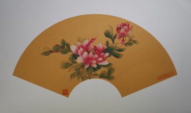 Painting titled "Pivoine rose 6" by Ruirui Duo-Fischer, Original Artwork, Watercolor Mounted on Cardboard
