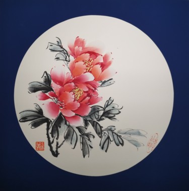 Peinture intitulée "Pivoine rose 9" par Ruirui Duo-Fischer, Œuvre d'art originale, Aquarelle Monté sur Carton