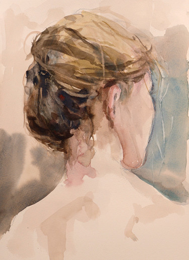 Malerei mit dem Titel "Woman Portrait" von Artfromberlin, Original-Kunstwerk, Aquarell