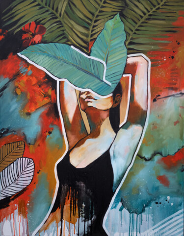 KNOW YOURSELF - tropical wall art, woman of color portrait Painting titled "KNOW YOURSELF - tro…" by Valeria Amirkhanyan, Original Art, Oil