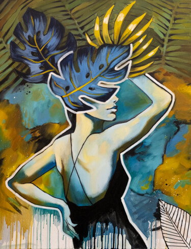 ASK YOURSELF - colorful woman portrait art Painting titled "ASK YOURSELF - colo…" by Valeria Amirkhanyan, Original Artwork, Oil