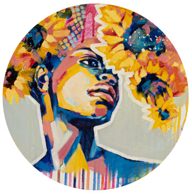 BRIGHT WORLD – floral wall art, colorful woman portrait Painting titled "BRIGHT WORLD – flor…" by Valeria Amirkhanyan, Original Art, Oil