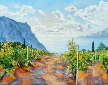 Painting titled "Les vignes du lac L…" by Irina Furaseva, Original Artwork, Oil Mounted on Wood Stretcher frame