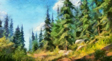 Картина под названием "Forest glade" - Artgalini, Подлинное произведение искусства, Масло