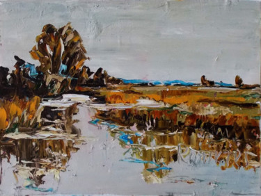 Autumn blues Painting titled "Autumn blues" by Alla Preobrazhenska-Ronikier, Original Art, Oil Mounted on Stretcher frame