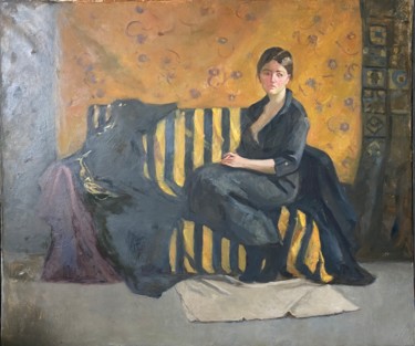 Painting titled "Девушка на желтом" by Anastasiia Goreva, Original Artwork, Oil
