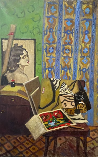 Painting titled "Натюрморт с атрибут…" by Anastasiia Goreva, Original Artwork, Oil