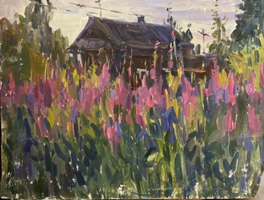 Painting titled "Поле люпинов" by Anastasiia Goreva, Original Artwork, Oil