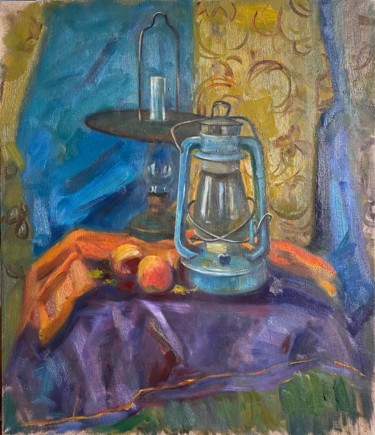 Картина под названием "Натюрморт с старинн…" - Анастасия Горева, Подлинное произведение искусства, Масло