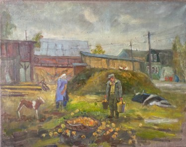 Painting titled "Сельский пейзаж" by Anastasiia Goreva, Original Artwork, Oil