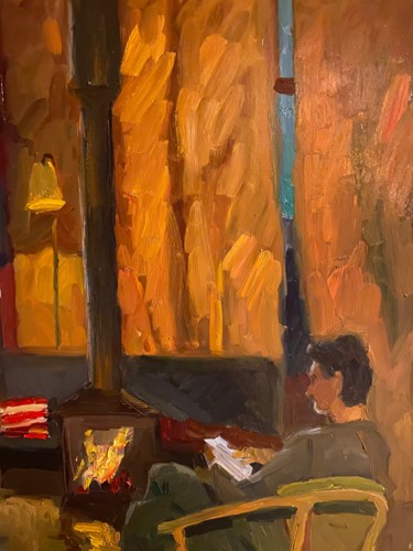 Картина под названием "Сумерки. Интерьер с…" - Анастасия Горева, Подлинное произведение искусства, Масло