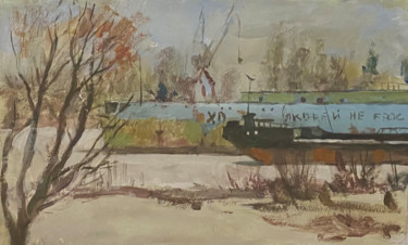 Ζωγραφική με τίτλο "Корабли на затоне.…" από Анастасия Горева, Αυθεντικά έργα τέχνης, Γκουάς