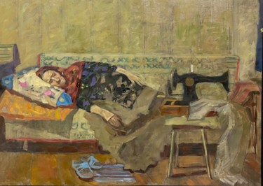 Картина под названием "Интерьер со швейной…" - Анастасия Горева, Подлинное произведение искусства, Масло