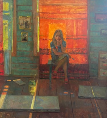 Painting titled "I'm on a red backgr…" by Anastasiia Goreva, Original Artwork, Oil