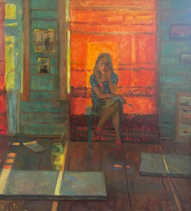 I'm on a red background Peinture intitulée "I'm on a red backgr…" par Анастасия Горева, Œuvre d'art originale, Huile
