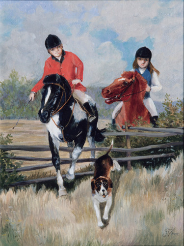 Painting titled "Маленькие охотники" by Arthorse, Original Artwork, Oil