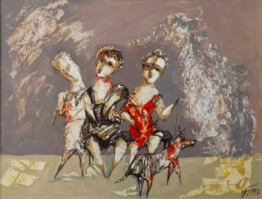 Pittura intitolato "female conversation" da Arthur Avalyan, Opera d'arte originale, Olio