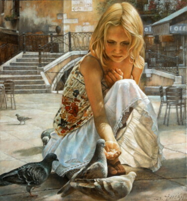 Painting titled "Venetian doves" by Arthur Braginsky, Original Artwork, Oil