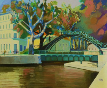 Painting titled "Paris canal st-mart…" by Yves Marie Puybertier, Original Artwork, Oil